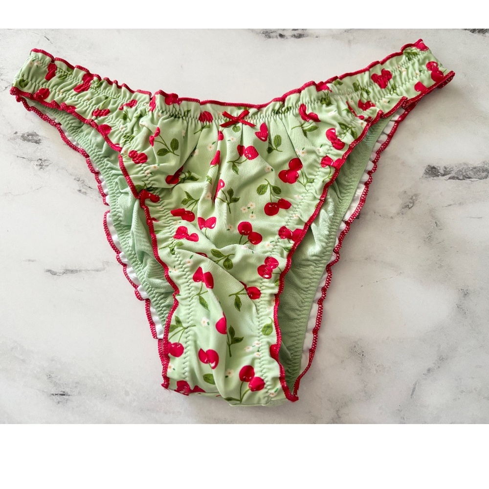 PINK Victorias Secret x Frankies Bikinis Swim Bikini Bottom Hudson Ruffle Cherry